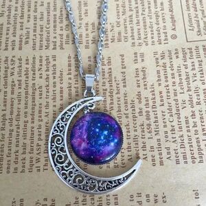 Purple Crescent Moon Galaxy Necklace